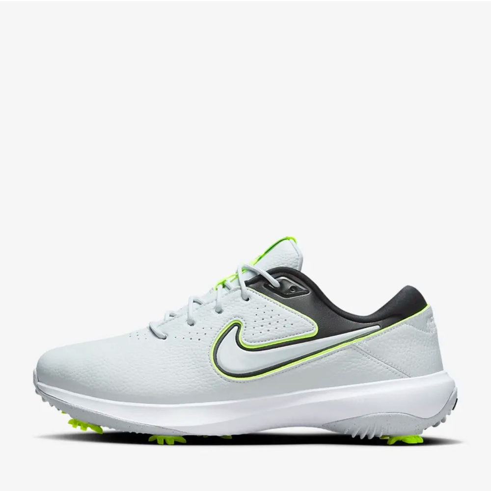 White, light gray & lime green check Nike gold shoes